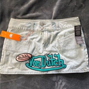 Von Dutch Embroidered Light Blue Mini Skirt